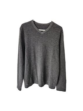 Unbranded Men's Long Sleeve Striped Knit Cashmere V Neck Sweater 40" Chest